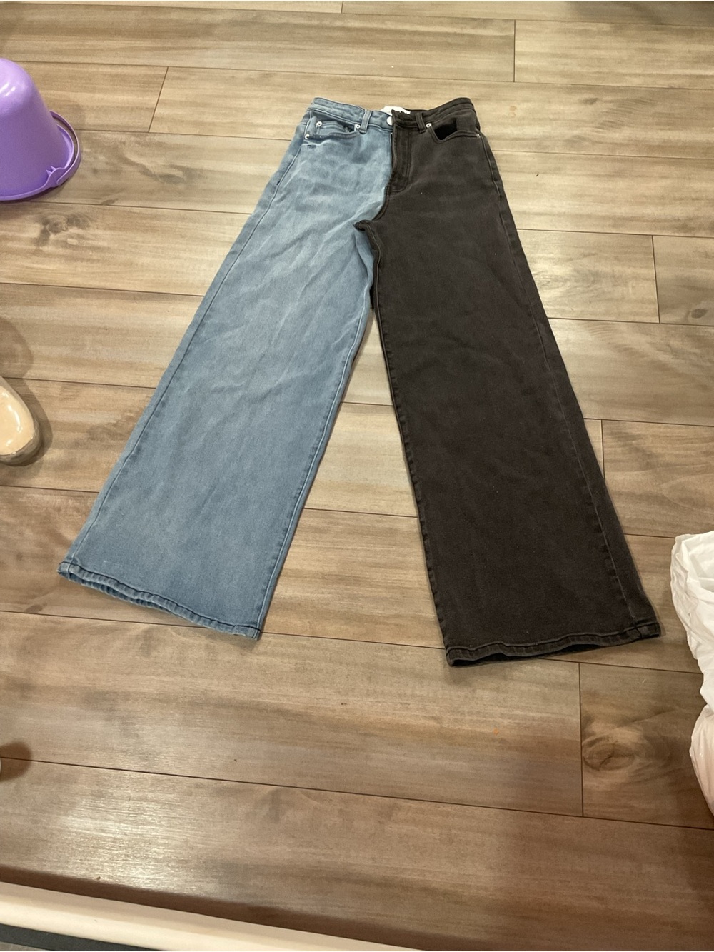 Fashion Nova Two-Tone Wide Leg Jeans - Light Blue & Black